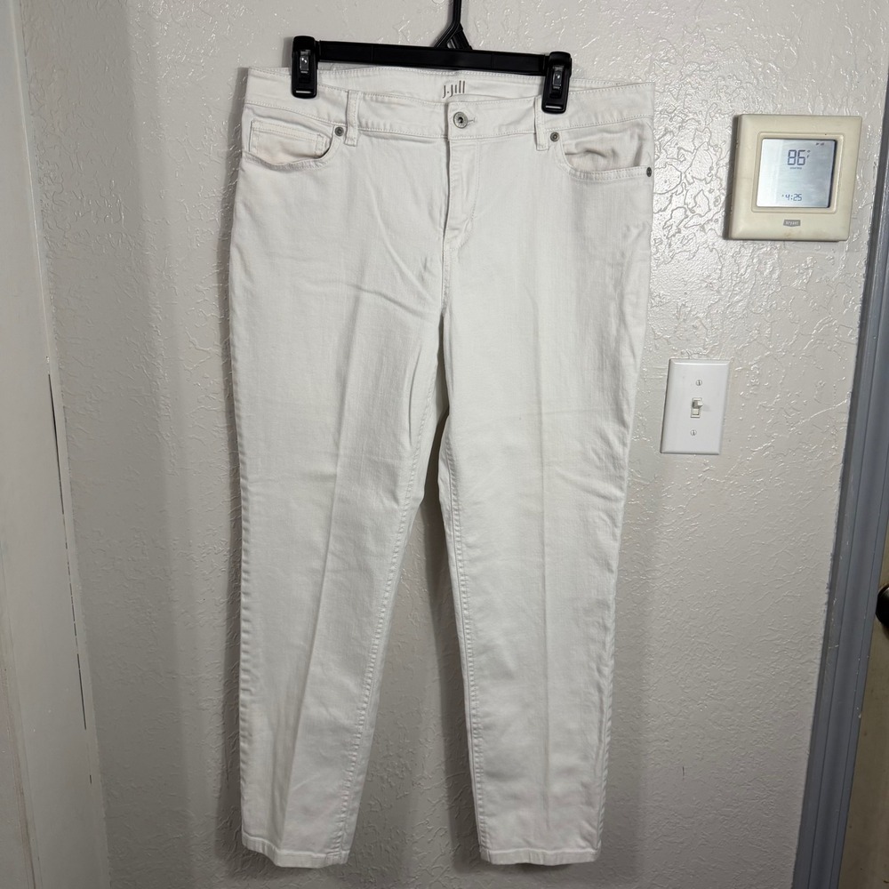 J. Jill Womens White Denim Straight Leg Jeans Classic 5-Pocket Mid Rise Pants 12